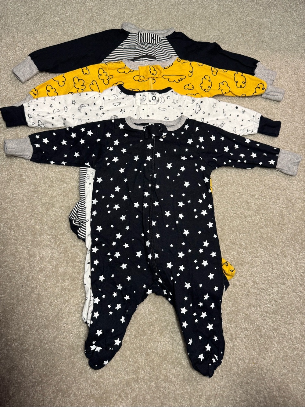 Gerber Baby Newborn Footed Pajamas 4 Pack Zip Sleepers Stars Clouds